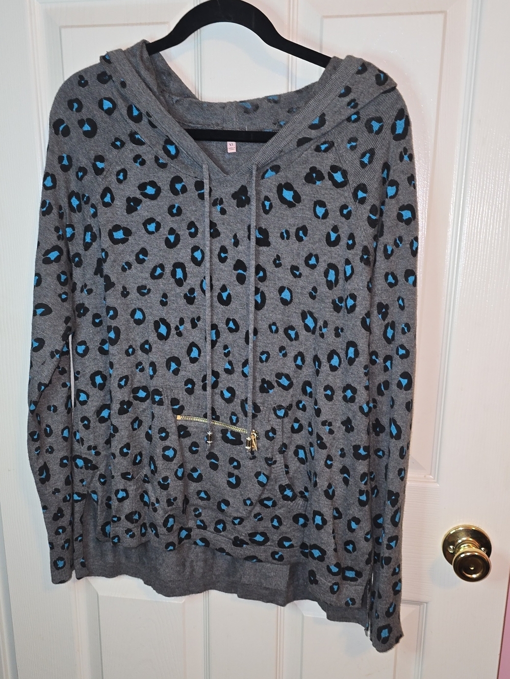 Juicy Couture Gray Hooded Sweater with Blue Leopard Spots